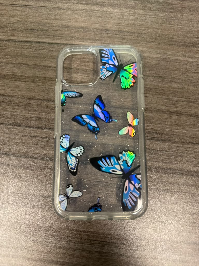 Clear phone case with colorful butterfly design