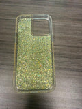 Clear phone case with gold glitter back