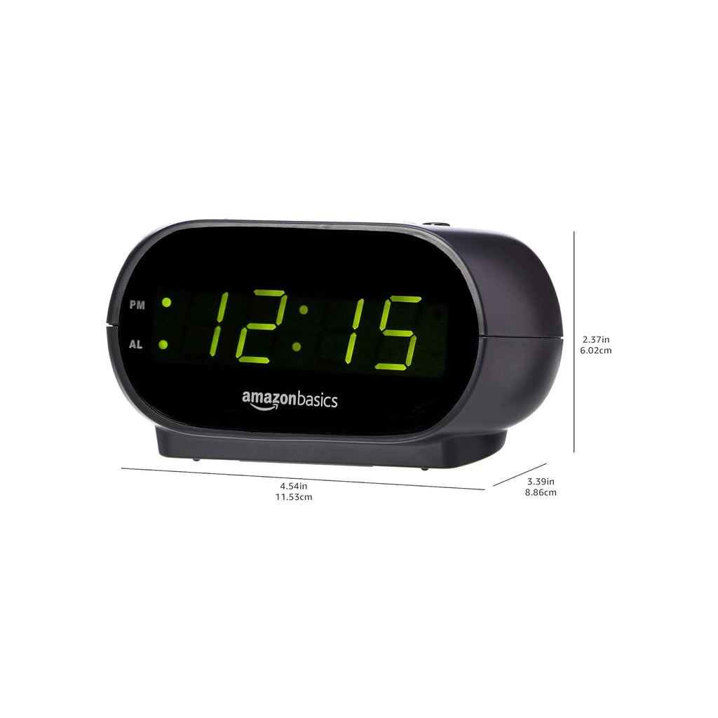 Amazon Basics Small Digital Oval Alarm Clock With LED Display, Nightlight & Battery Backup, Black, 4.5 x 3.5 x 2.4 Inches - alternate view 3