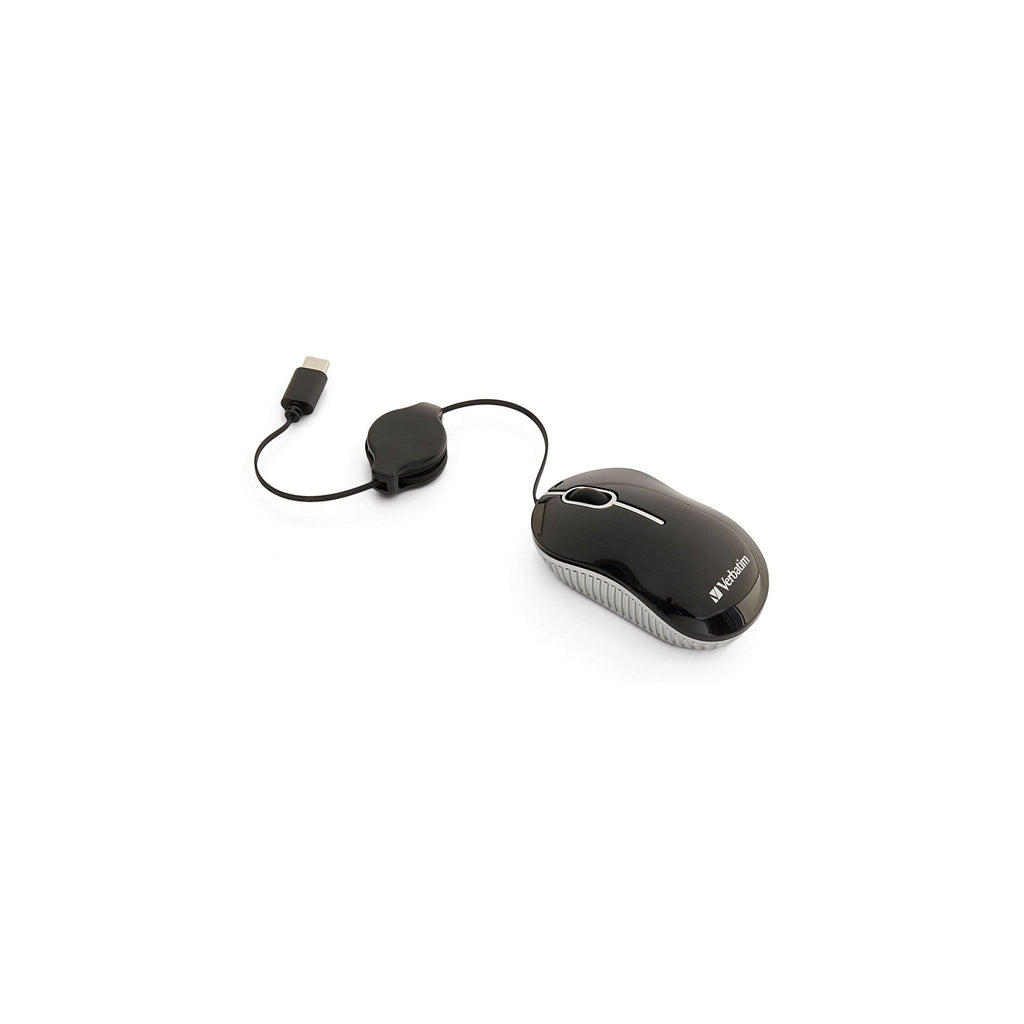 Verbatim Wired Optical USB-C Mini Mouse – Plug & Play Corded Small Travel Mouse – Black 70744
