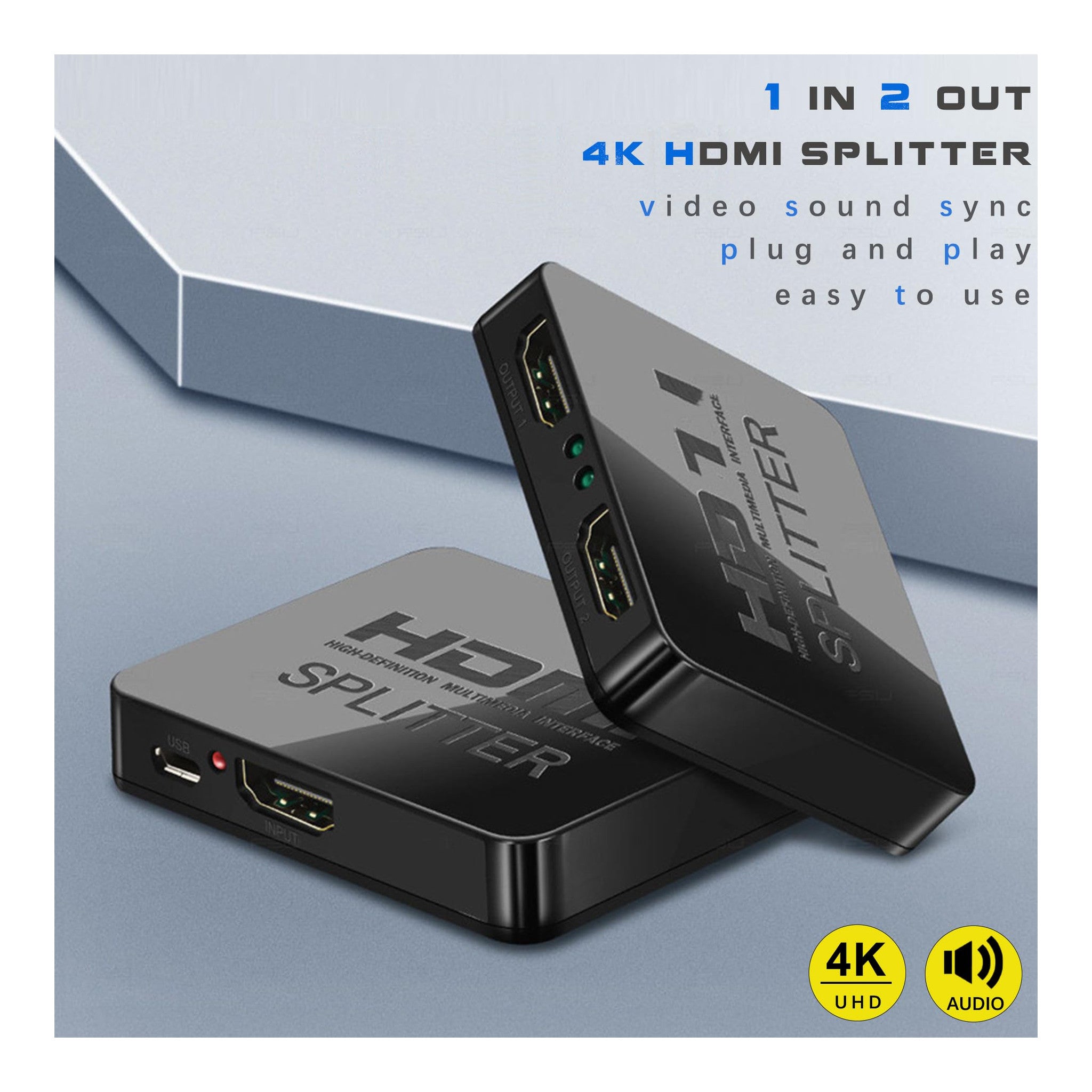 4K HDMI Splitter 1 in 2 Out Mirror Display Not Expand, Dual HDMI Splitter Hub to Dual Monitors Multi-Scree Displays Audio Synchronization... - alternate view 2