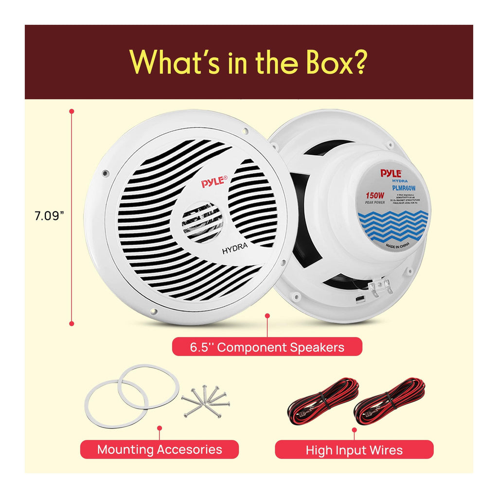 Pyle 6.5 Inch Dual Marine Speakers - 2 Way Waterproof and Weather Resistant Outdoor Audio Stereo Sound System with 150 Watt Power, Polypr... - alternate view 3