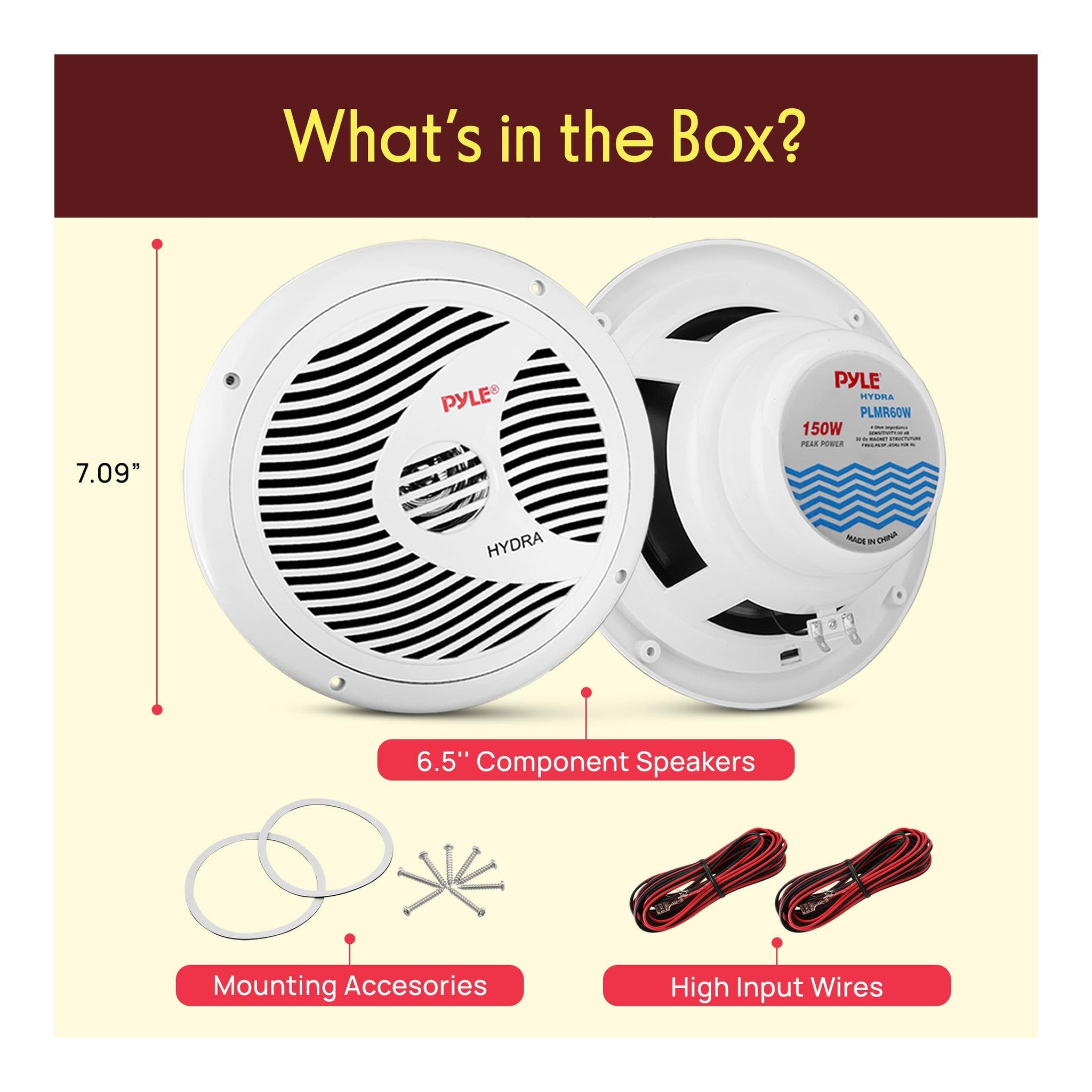 Pyle 6.5 Inch Dual Marine Speakers - 2 Way Waterproof and Weather Resistant Outdoor Audio Stereo Sound System with 150 Watt Power, Polypr... - alternate view 3