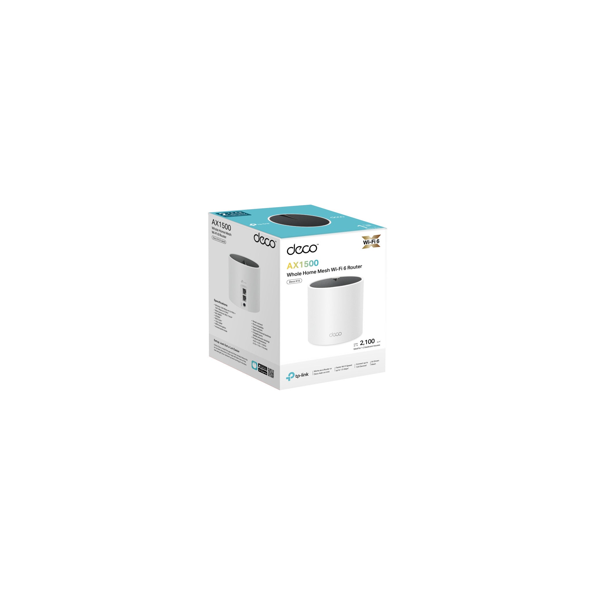 TP-Link Deco X15 Dual-Band AX1500 WiFi 6 Mesh Wi-Fi System | Replaces Routers and Extenders | Covers up to 2,100 sq.ft. | 2 Gigabit Ports per Unit, Supports Ethernet Backhaul (1-Pack) - image 2