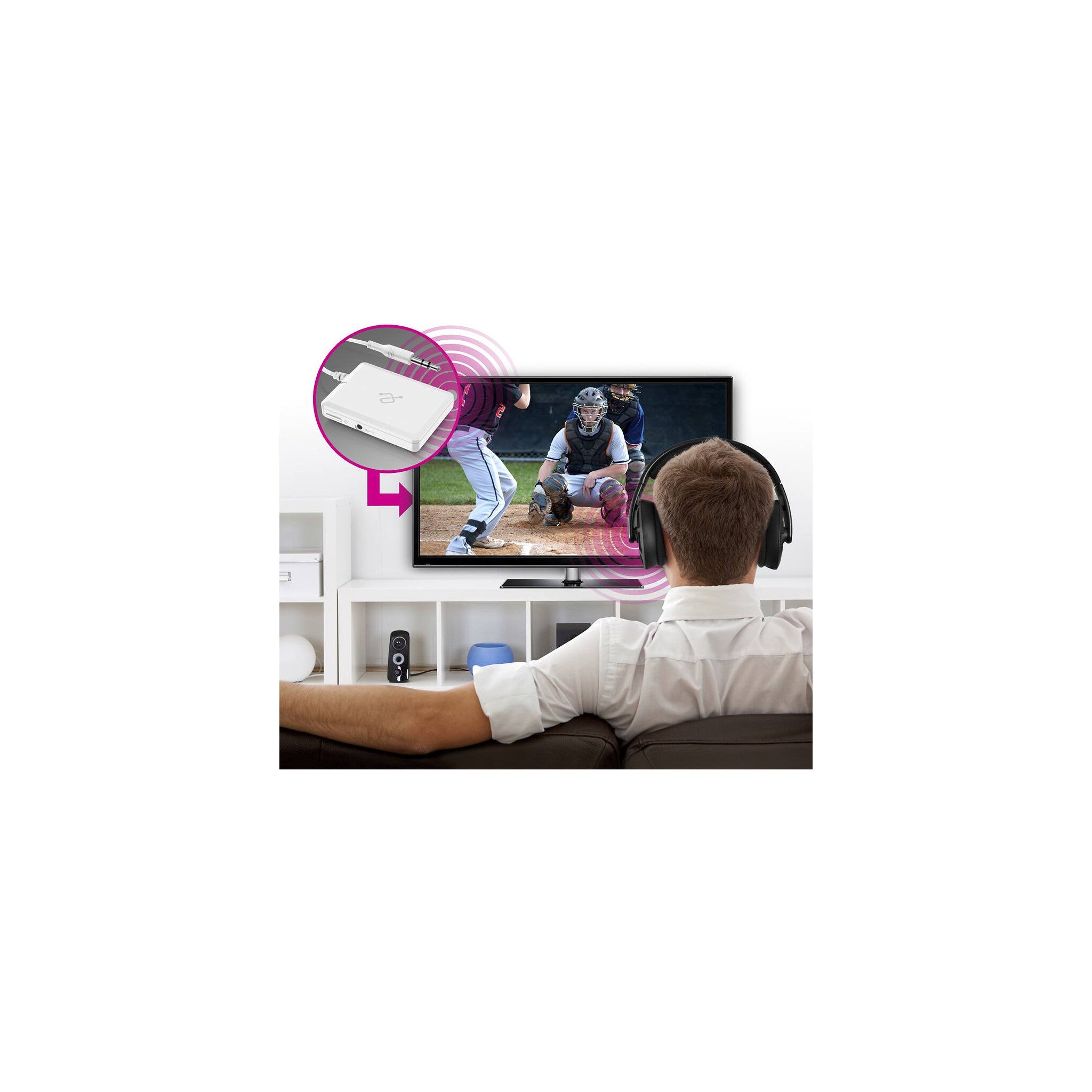 Aluratek Bluetooth v3.0 Audio Transmitter, Bluetooth enable TVs, Stereos, Computers and MP3 Players for Wireless Audio Transmitting to BT Headphones, Up to 33ft. (ABT01F), white - image 3