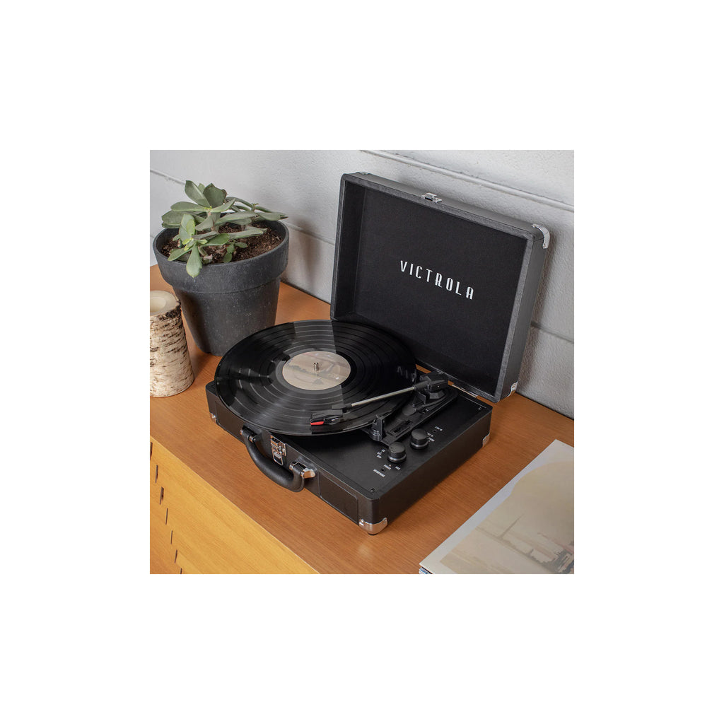 Victrola Journey Bluetooth Portable Suitcase Record Player – with Built-in Speakers, 3 Speed Vinyl Record Player, RCA Out, Headphone Jack (Black) - image 2