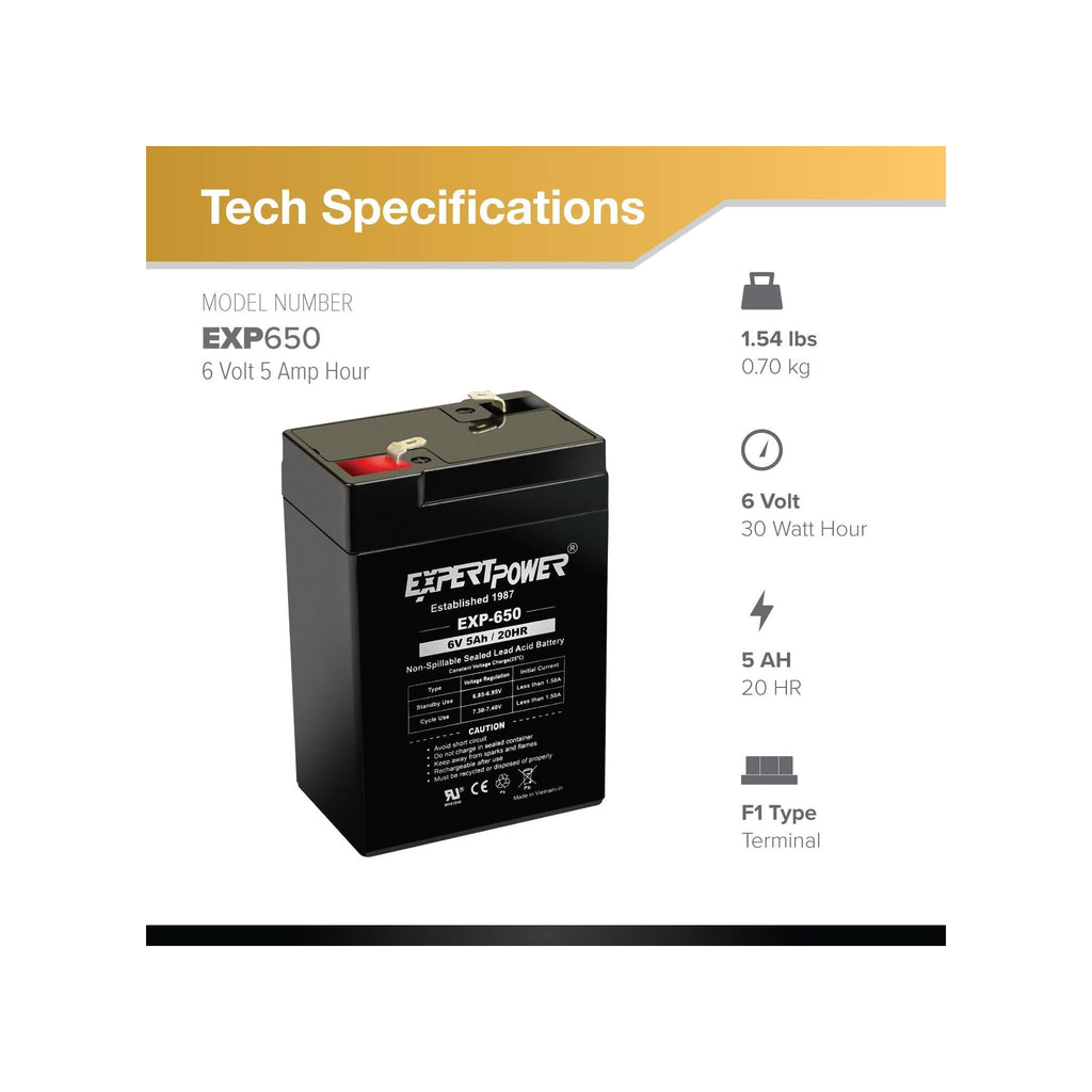 ExpertPower 6V 5Ah SLA Rechargeable Battery - image 3