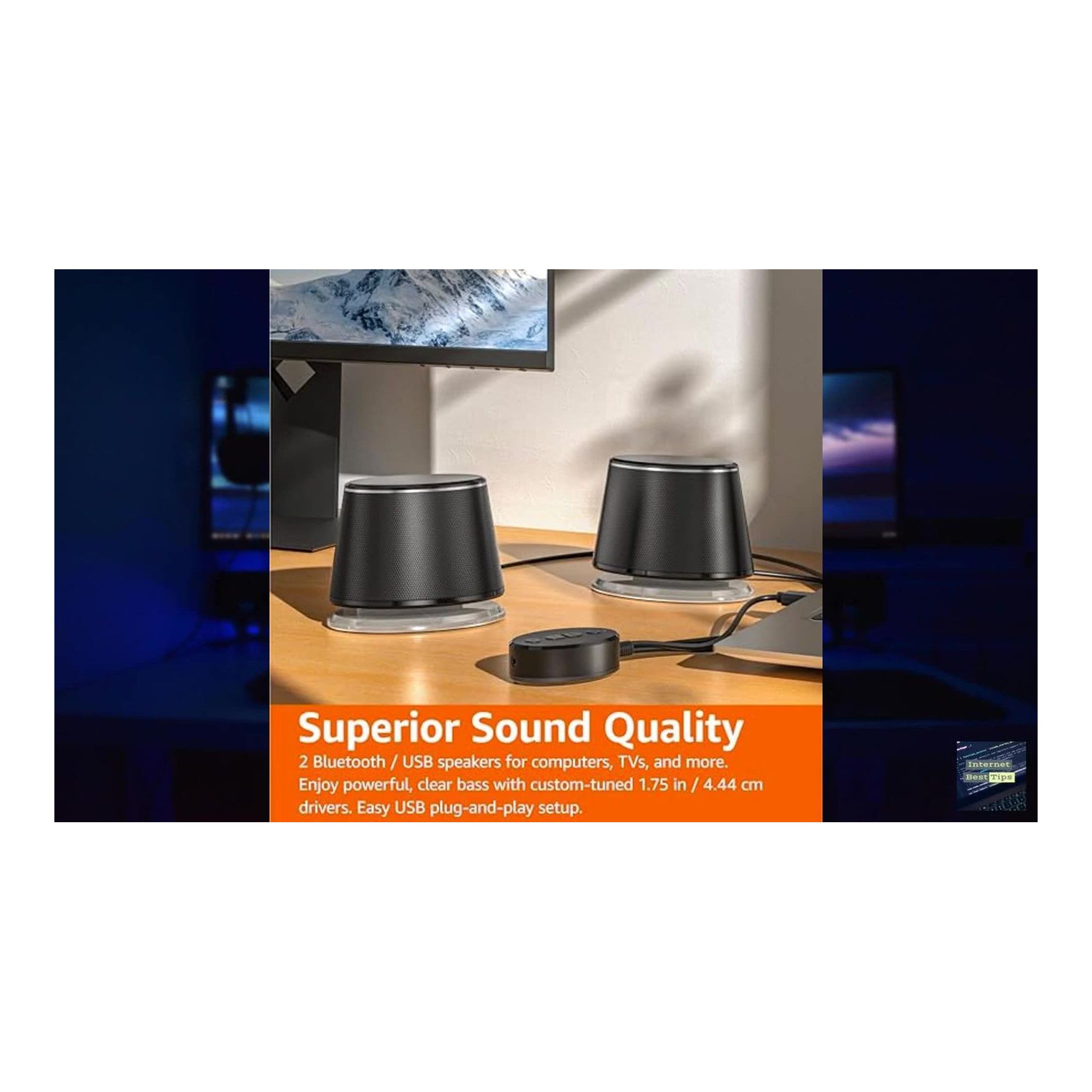 Amazon Basics Bluetooth and USB Computer Speakers with Blue Lighting, Large, Black - image 1
