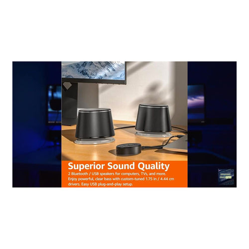Amazon Basics Bluetooth and USB Computer Speakers with Blue Lighting, Large, Black - image 1