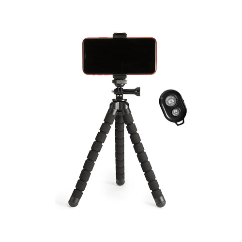 Amazon Basics Portable and Flexible Tripod with Wireless Remote and Smartphone Clamp, 10-inch long, Black - image 1