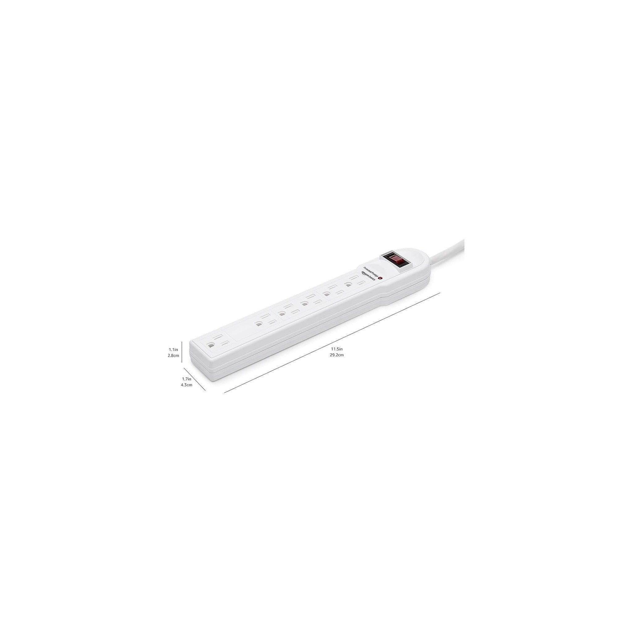 Amazon Basics Surge Protector Power Strip, 6-Outlet, 790 Joules, LED Indicator, 6ft Extension Cord, White - image 3