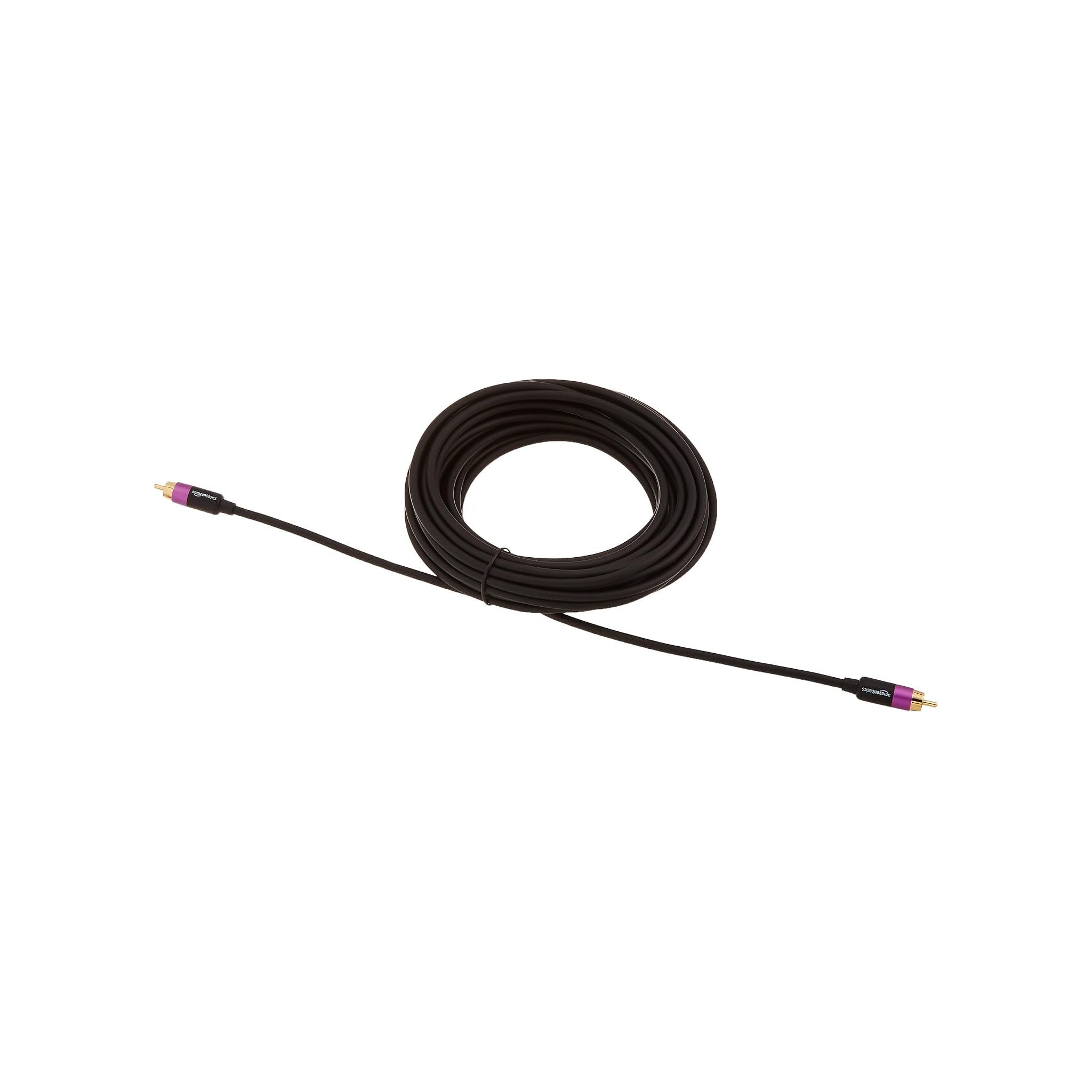 Amazon Basics 1 RCA Audio Cable for Subwoofer, Amplifiers, Active Speakers with Gold-Plated Plugs, Black, 35 feet - image 2