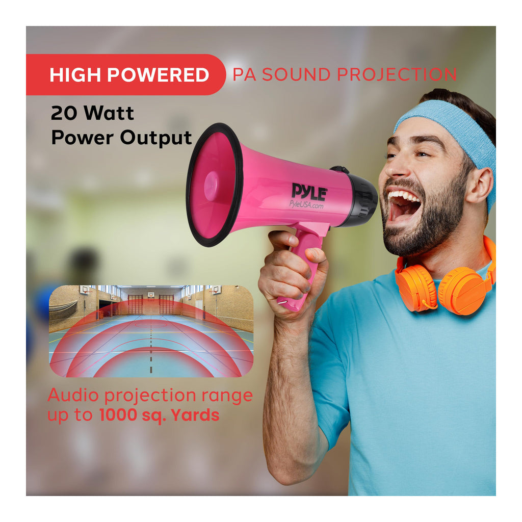 PYLE-PRO Portable Megaphone Speaker Siren Bullhorn - Compact and Battery Operated with 20 Watt Power, Microphone, 2 Modes, PA Sound and Foldable Handle for Cheerleading and Police Use PMP24PK (Silver) - image 1