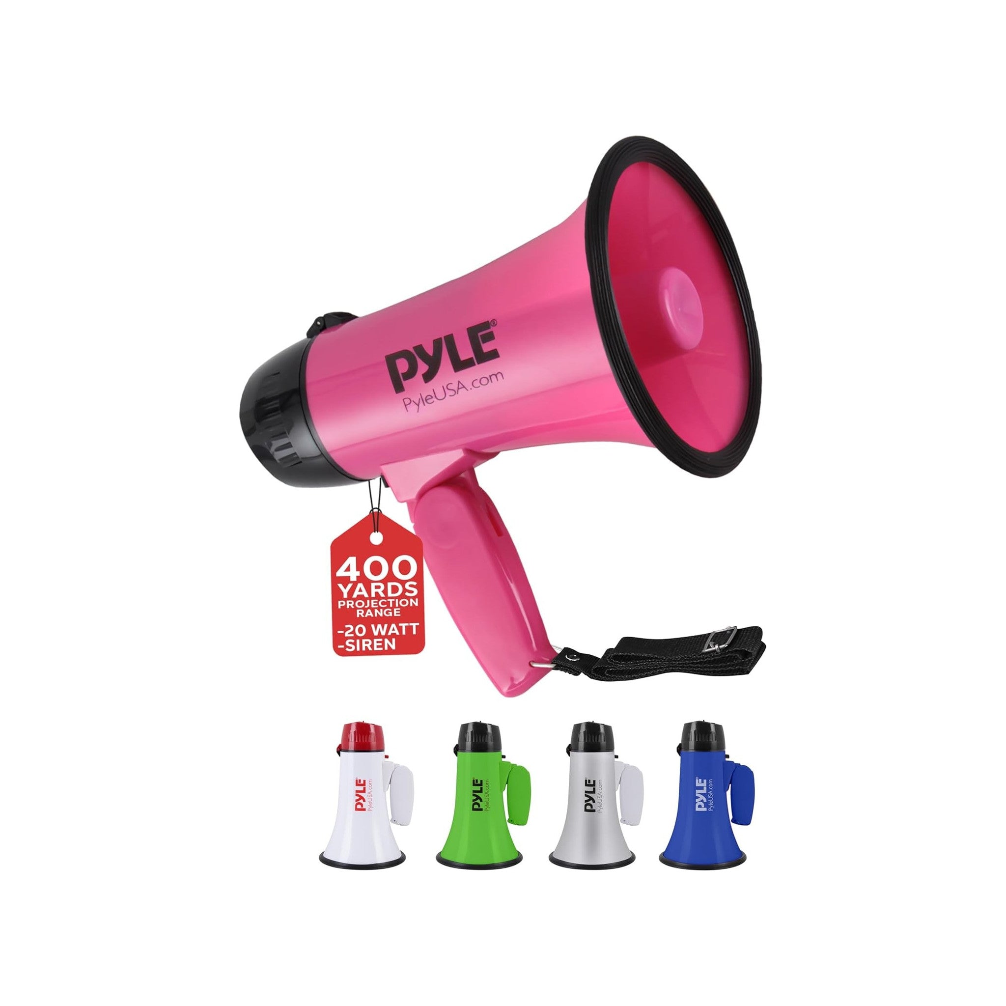 PYLE-PRO Portable Megaphone Speaker Siren Bullhorn - Compact and Battery Operated with 20 Watt Power, Microphone, 2 Modes, PA Sound and Foldable Handle for Cheerleading and Police Use PMP24PK (Silver) - image 3