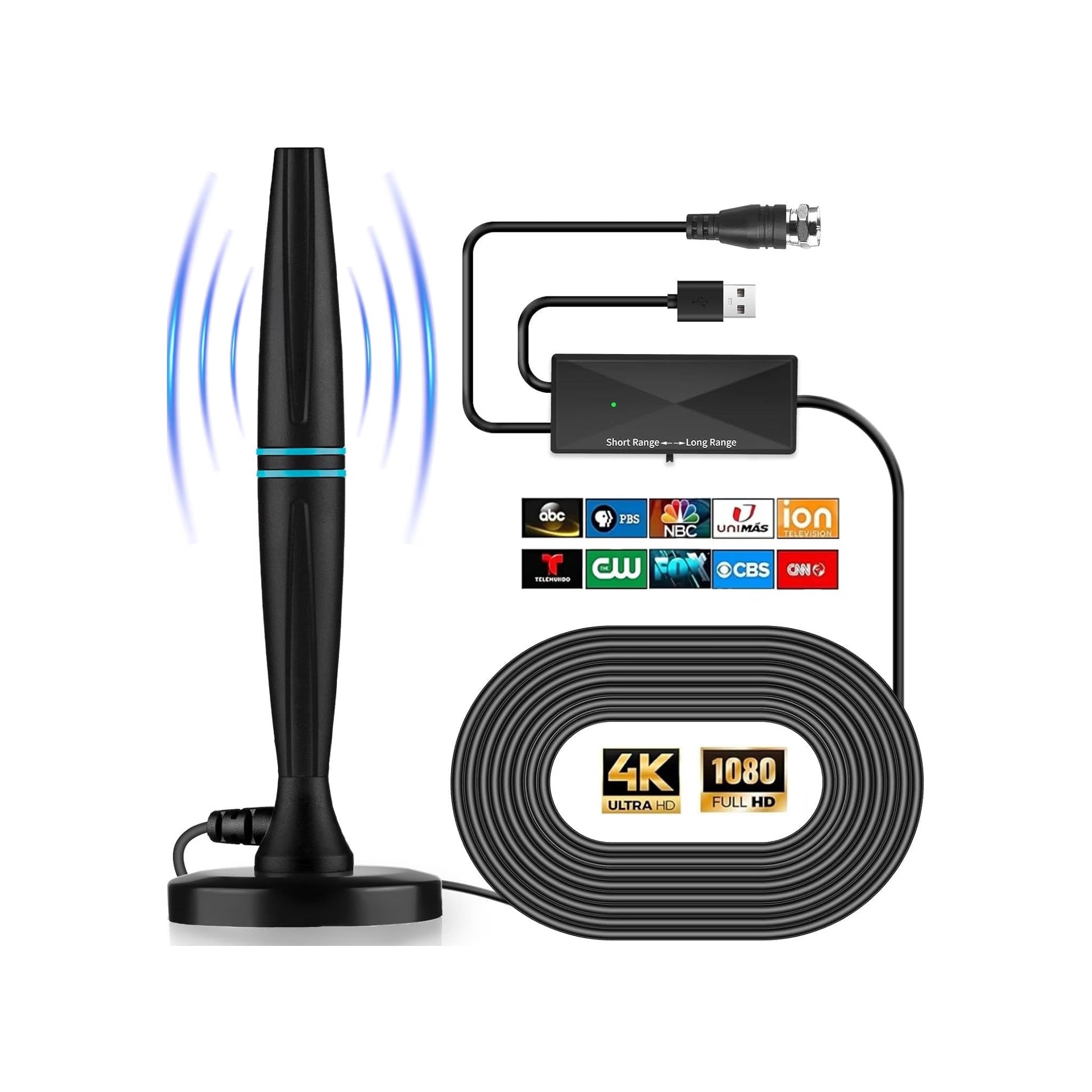 TV Antenna Indoor Antenna for Smart TV for Long Range Reception and All Smart TVs HD Digital Antenna with Amplifier Signal Booster for Local Channels Supports 4K 1080p-18 ft Coax Cable/AC Adapter - image 3