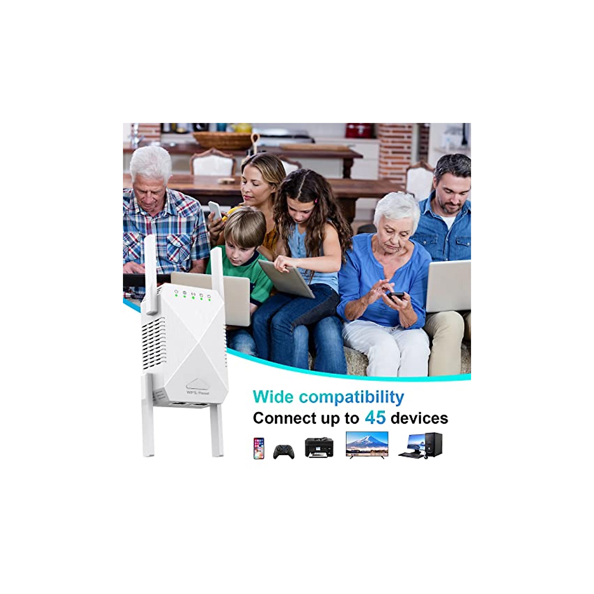 nonser WiFi Extender, 2024 Fastest WiFi Booster 1200Mbps Dual Band (5GHz/2.4GHz) WiFi Extenders Signal Booster for Home, WiFi Repeater with Ethernet Port Covers up to 10000sq. ft and 55 Devices - image 3