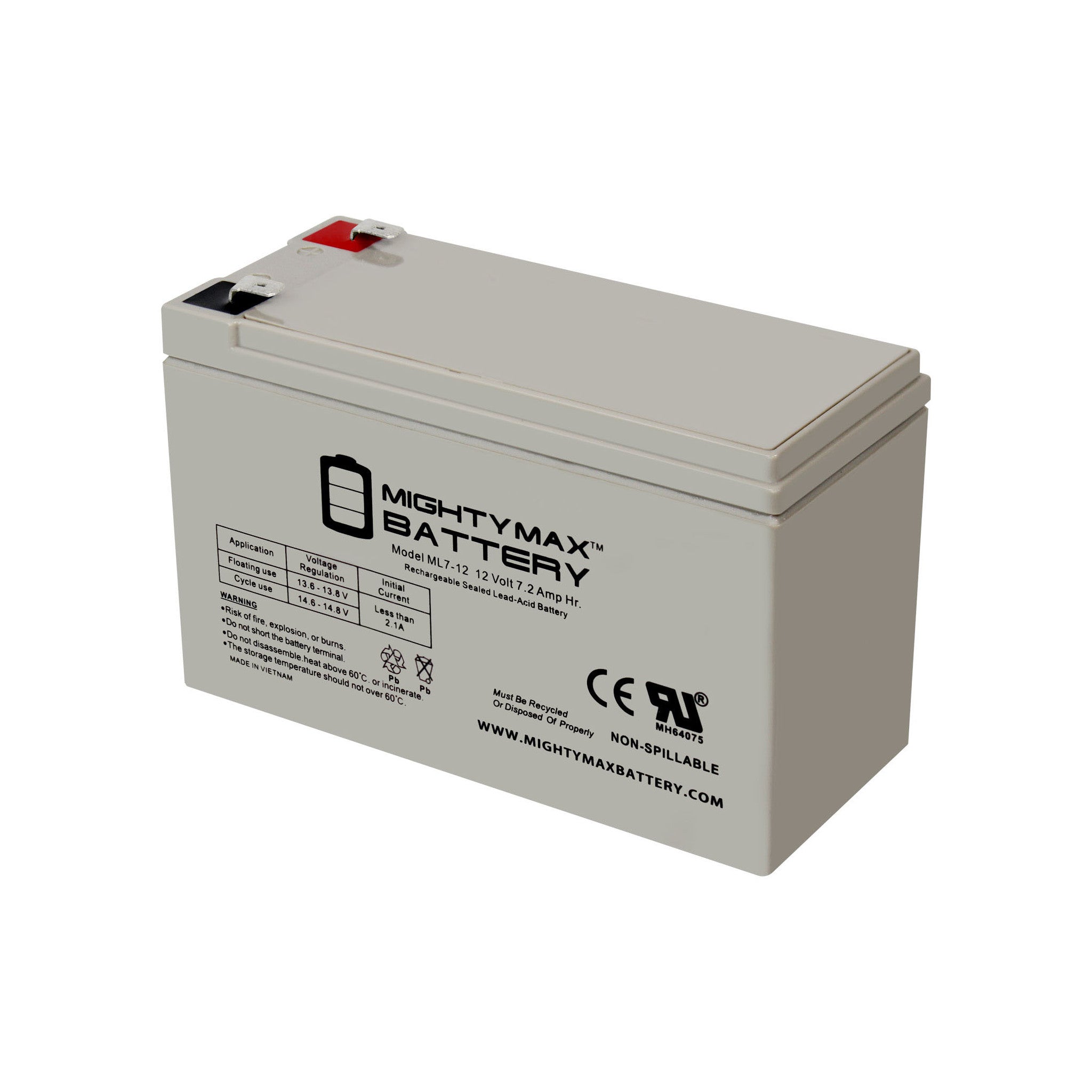 ML7-12 - 12 VOLT 7.2 AH SLA BATTERY - Mighty Max Battery brand product, black - image 2
