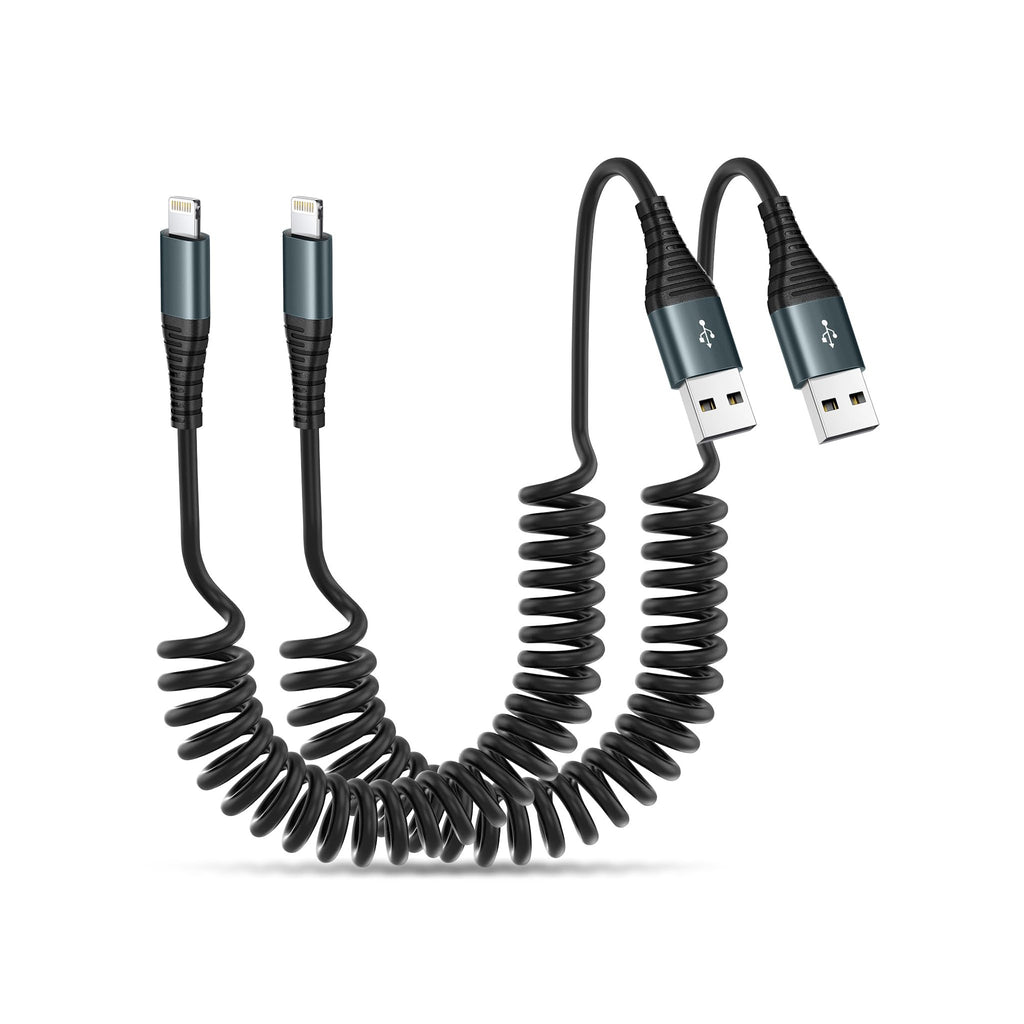 Amazon Basics 12W / 2.4A Car Charger with Coiled Lightning Cable for iPhone/iPad, MFi Certified Black - image 2