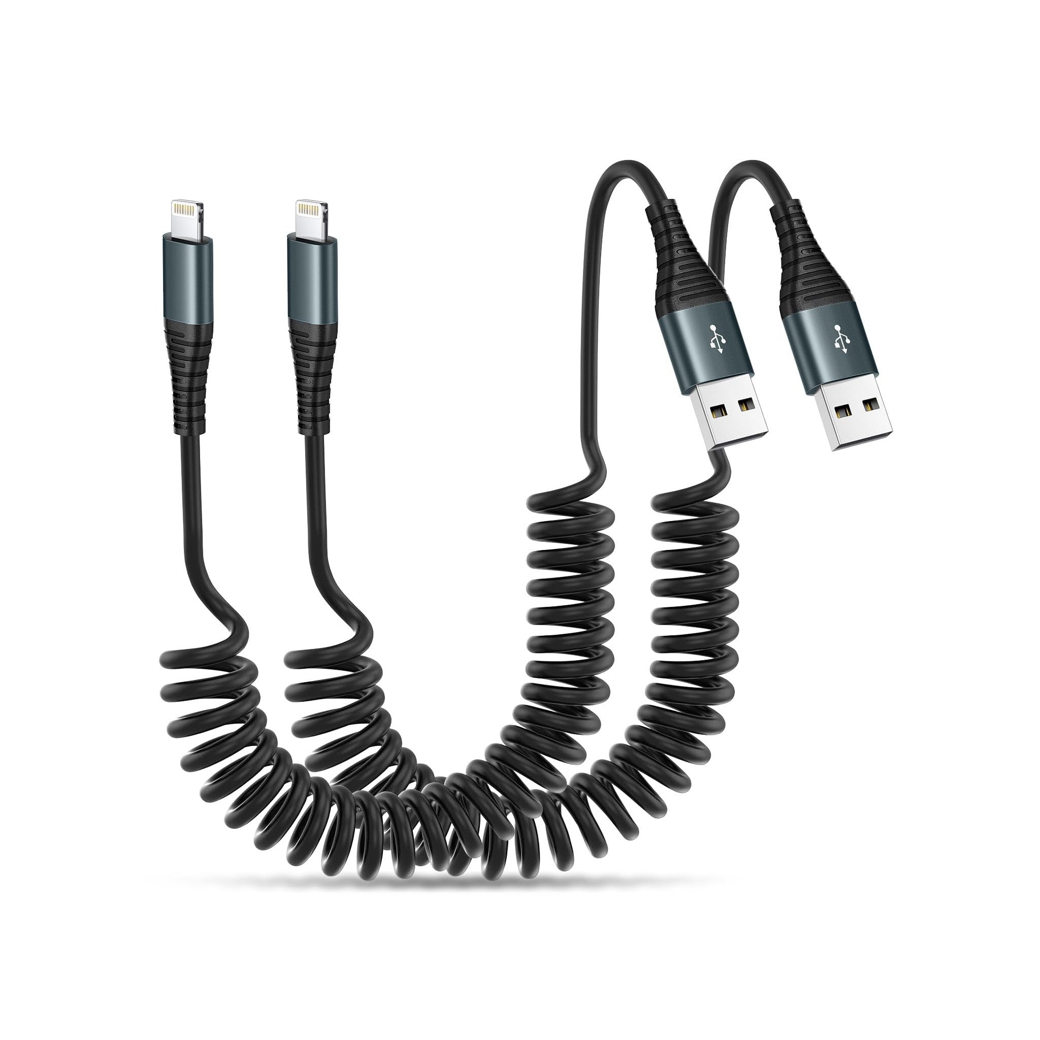 Amazon Basics 12W / 2.4A Car Charger with Coiled Lightning Cable for iPhone/iPad, MFi Certified Black - image 2