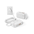 Three-outlet power strip with two USB-A ports and one USB-C charging port, white - image 1