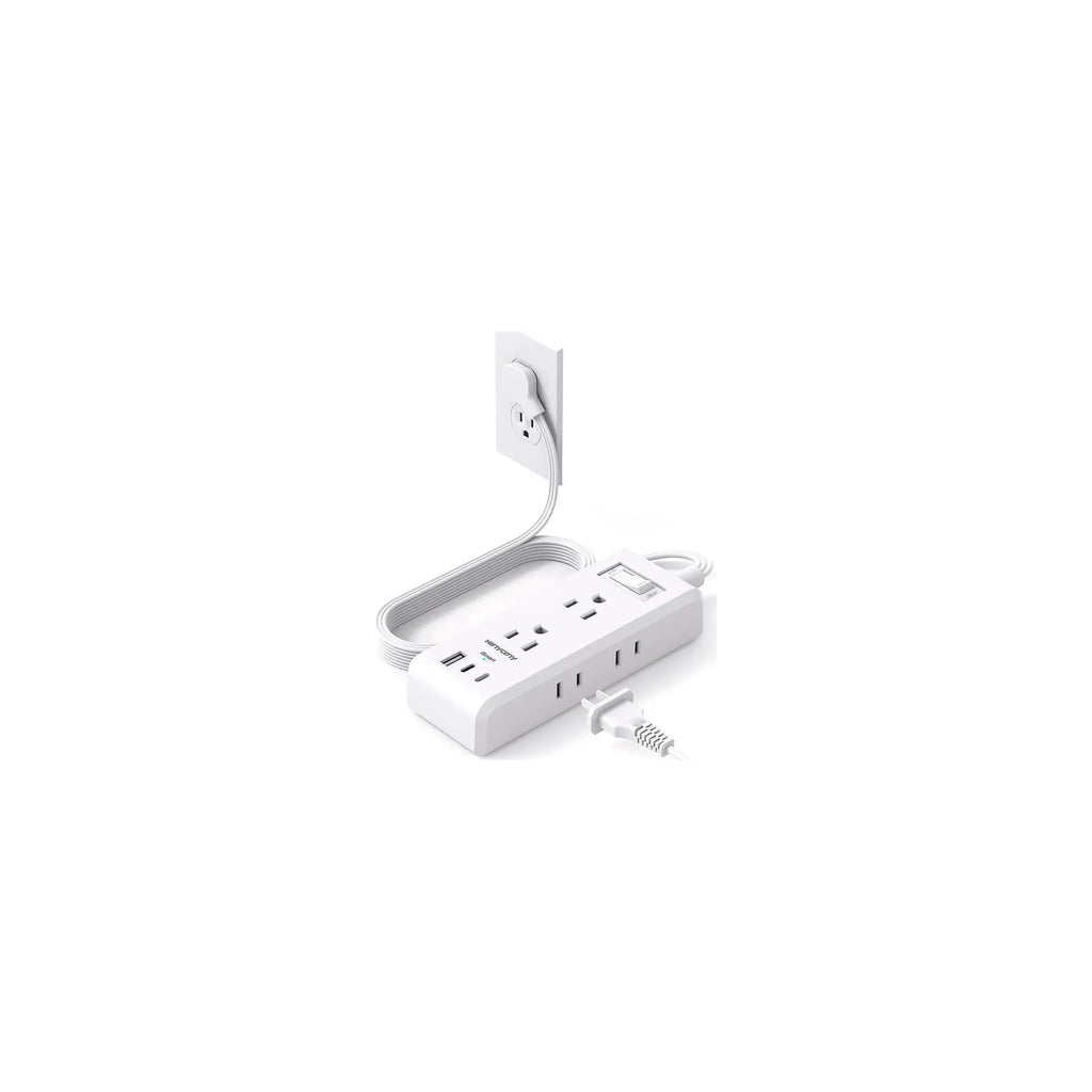 Three-outlet power strip with two USB-A ports and one USB-C charging port, white - image 3