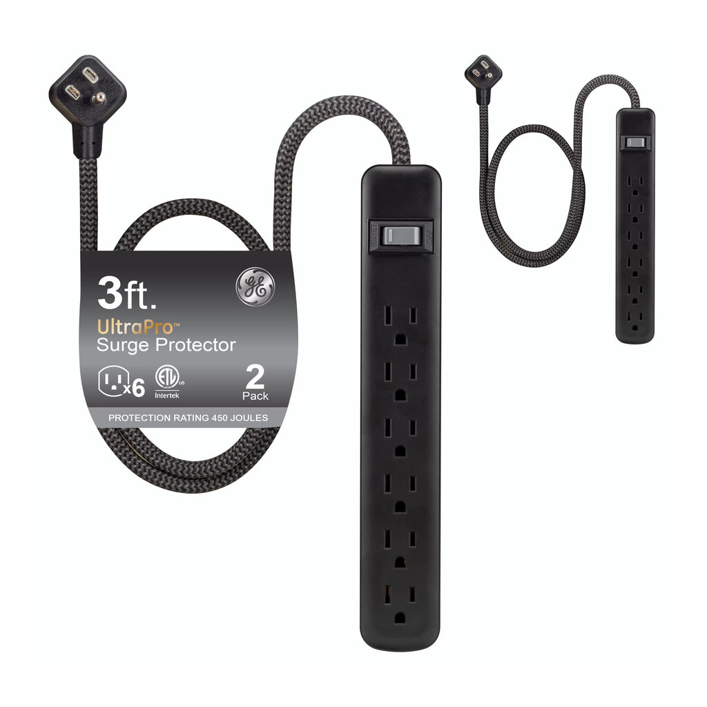 Six-outlet surge protector/power strip with reset switch, black - image 1