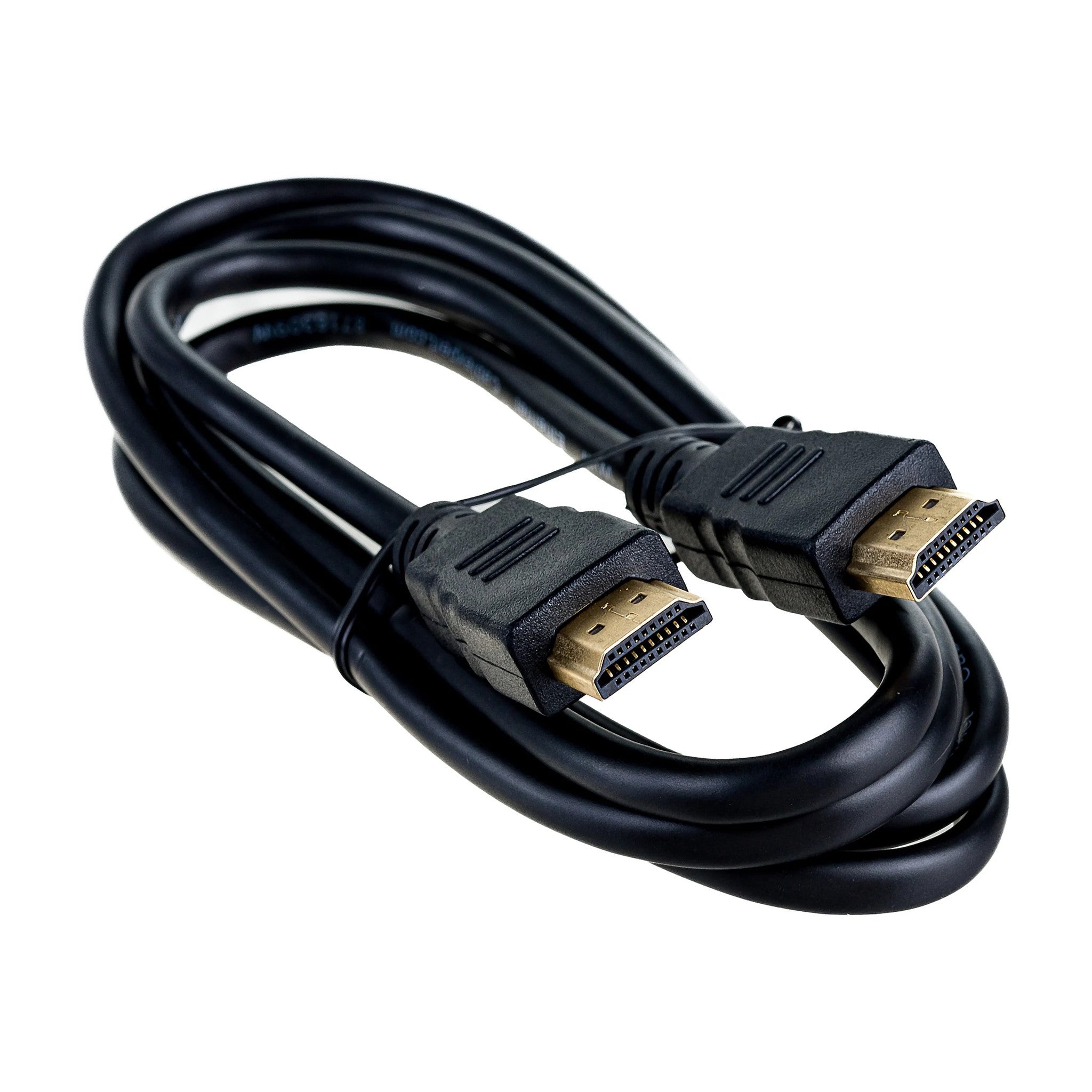 HDMI CablesBlack male-to-male HDMI audio/video cables with protective connector caps. One appears to have Amazon Basics branding; exact lengths and HDMI versions are not visible. - image 1