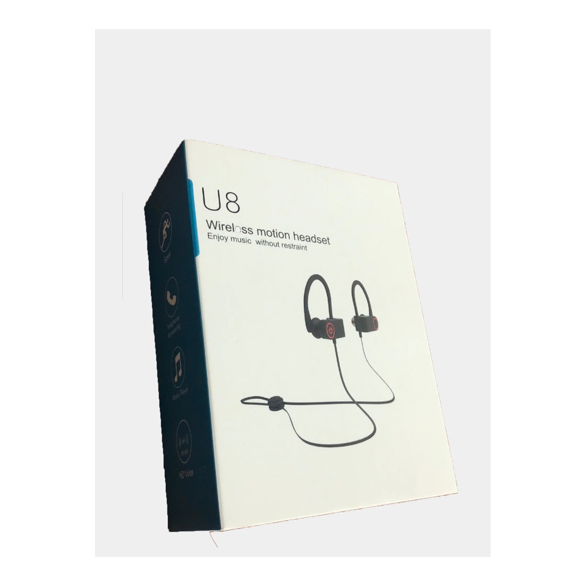 U8 Wireless Bluetooth Headphones (Back of Box)Rear view of the U8 wireless headphone retail package showing product specifications and features. - image 3