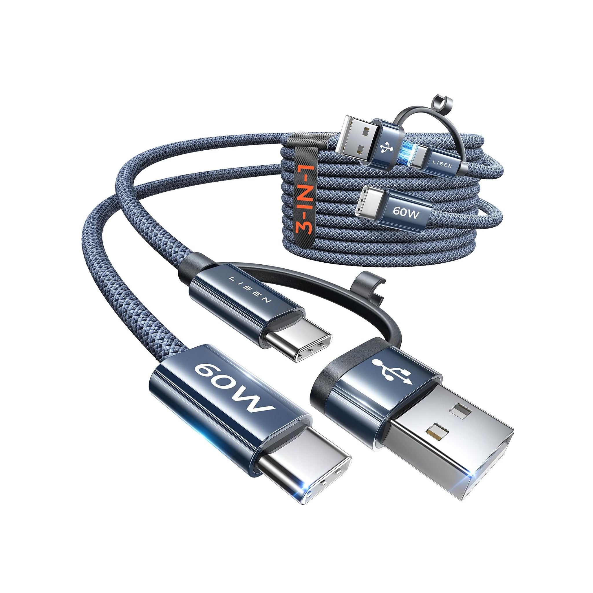 LISEN Braided USB-A to USB-C Navy Blue 6 FT - image 1