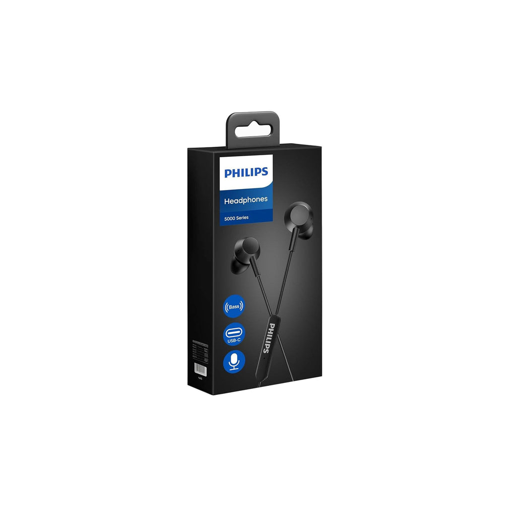 Philips 5000 Series USB-C Earbuds (Retail Package)Original retail box for Philips 5000 Series USB-C earbuds featuring bass sound, USB-C connectivity, and integrated microphone. - image 1