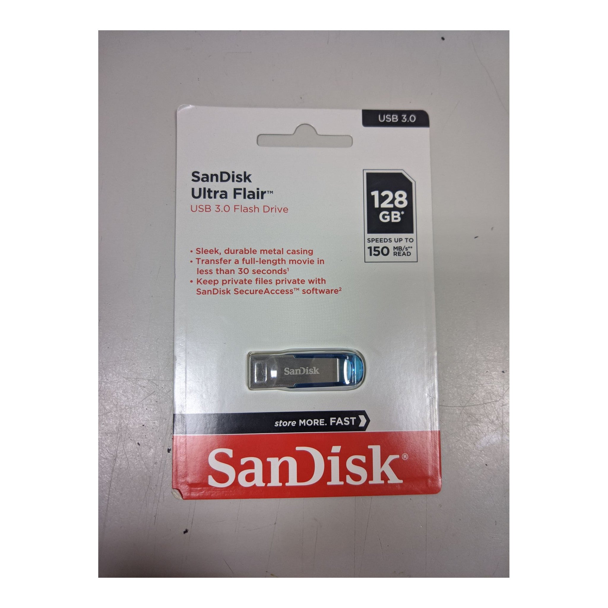SanDisk Ultra Flair USB 3.0 Flash Drive 128gb 150 mb/s, Sleek durable and Metal Casing - image 1
