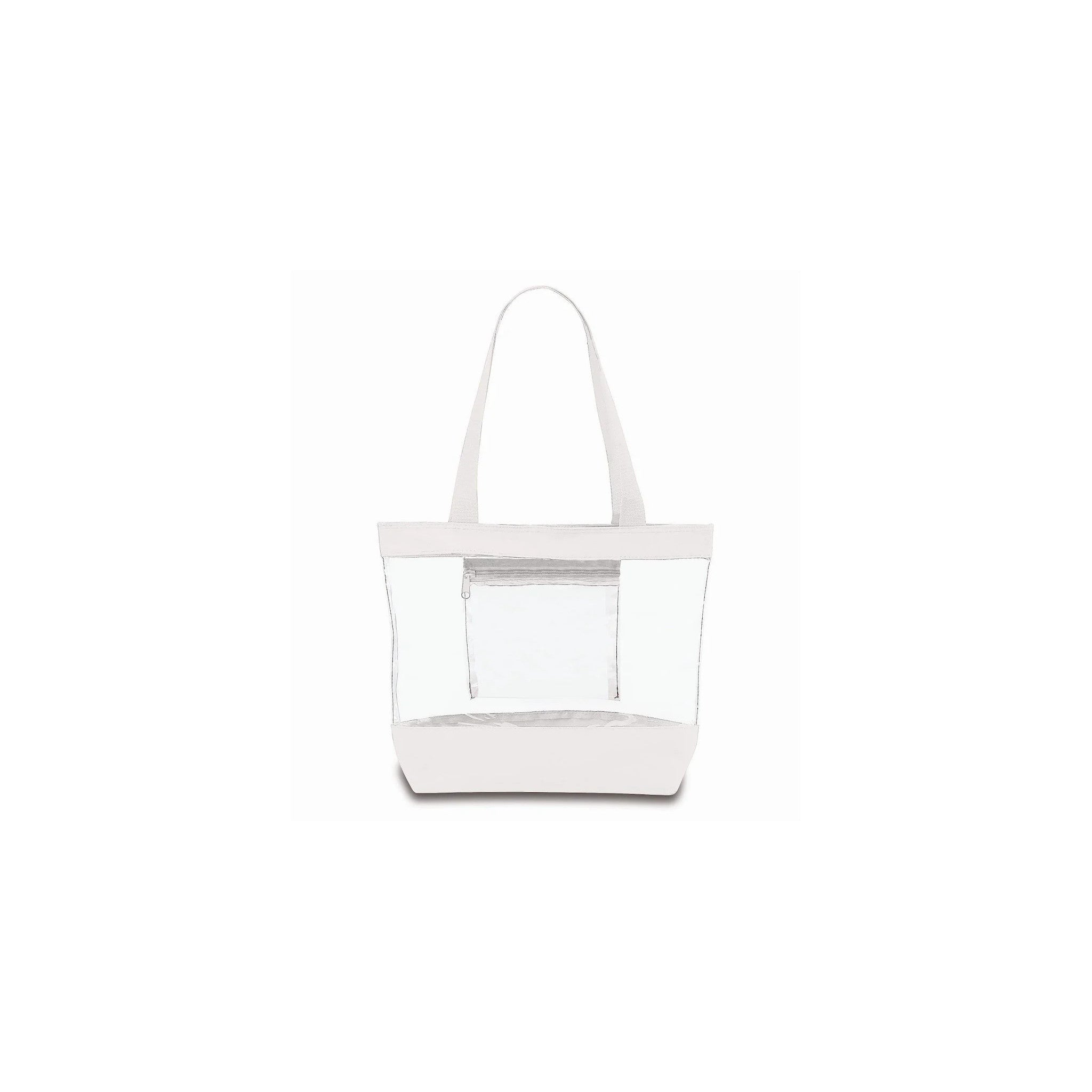Clear "POOL" Tote BagTransparent reusable tote bag with white trim and decorative teal-and-gold "POOL" lettering. Suitable for beach, pool, travel, or stadium use. - image 1