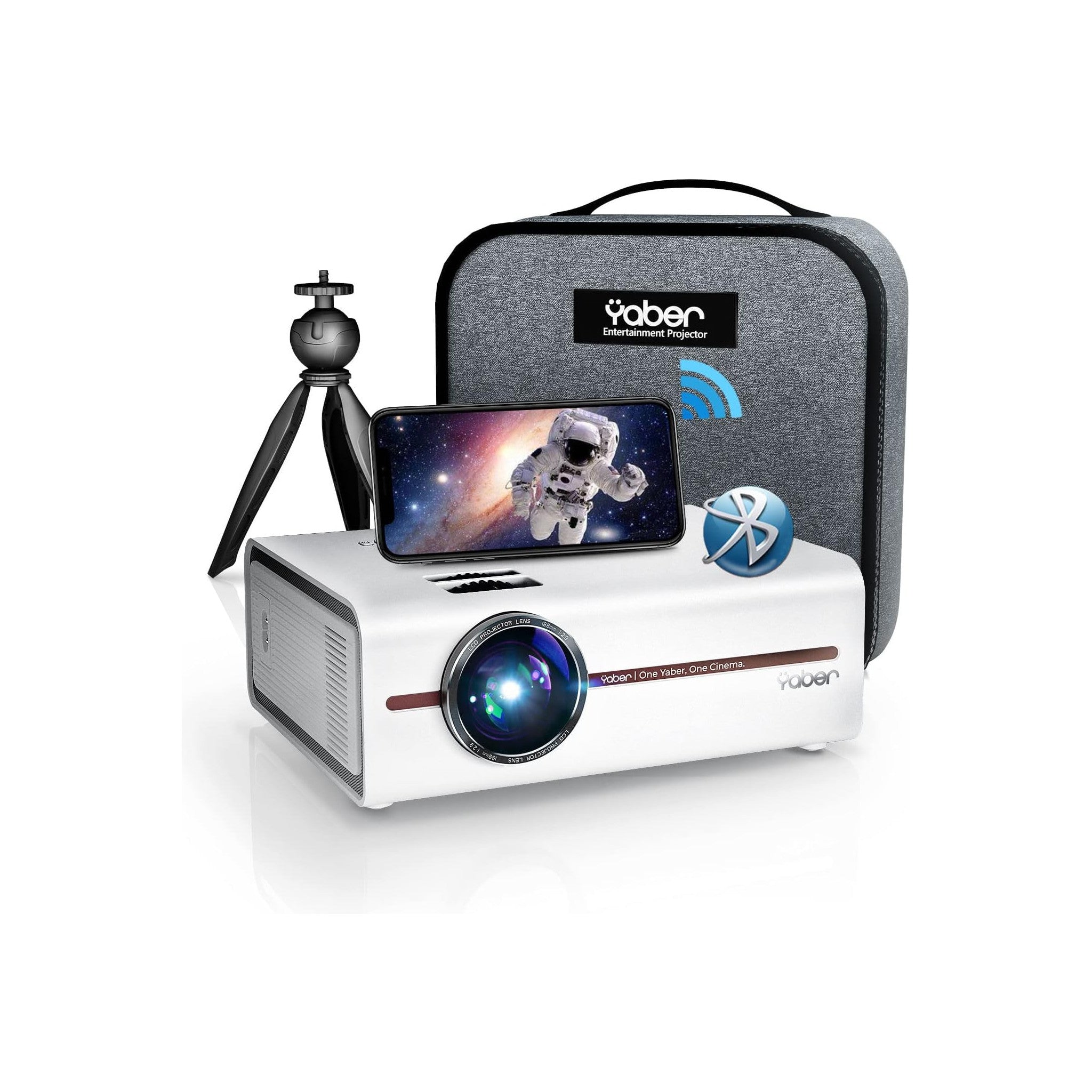 Mini Projector with WiFi and Bluetooth 5.1, 9500L Portable Movie Projector 1080P and 4K Supported, YABER V5 2023 Updated Mini Home Theater Projector with Tripod and Bag for Phone/PC/TV Stick-White - image 1