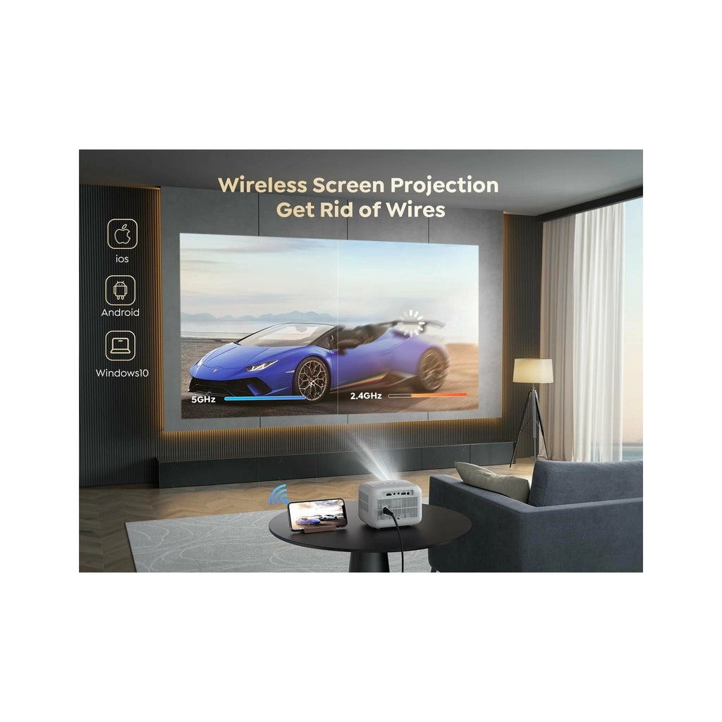 Mini Projector with WiFi and Bluetooth 5.1, 9500L Portable Movie Projector 1080P and 4K Supported, YABER V5 2023 Updated Mini Home Theater Projector with Tripod and Bag for Phone/PC/TV Stick-White - image 3