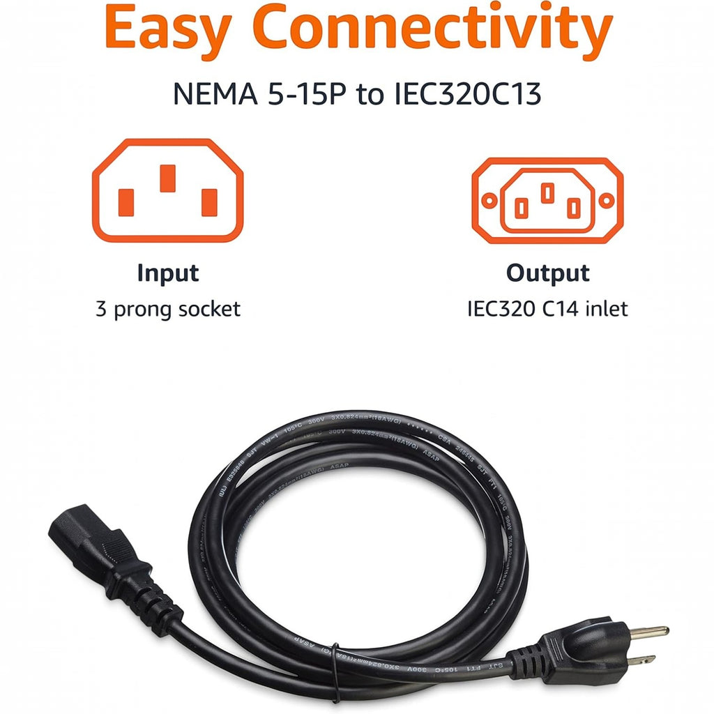 Amazon Basics PC Power Cord, 6 feet, AC Power Cord