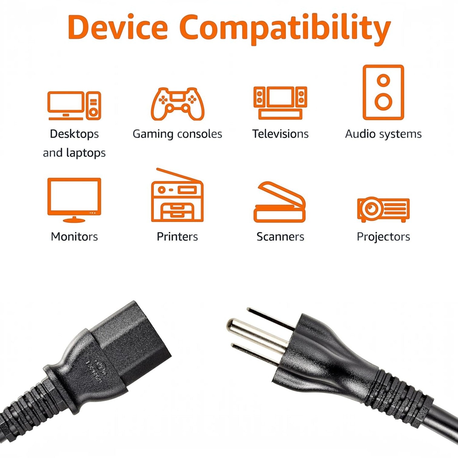 Amazon Basics PC Power Cord, 6 feet, AC Power Cord